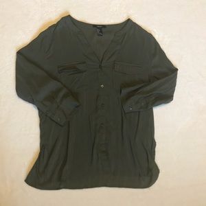 Forever 21 Size Large Button Down Army Green Top